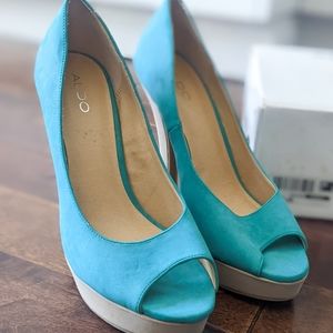 ALDO Teal Suede Heels, Brand New
